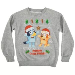 Bluey Merry Christmas Sweatshirt Heather Grey Bingo Holiday Pullover Small S/P